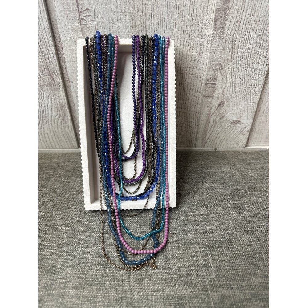 Vintage Multicolor Beaded Necklace With Mixed Chains & Lobster Clasp Closure